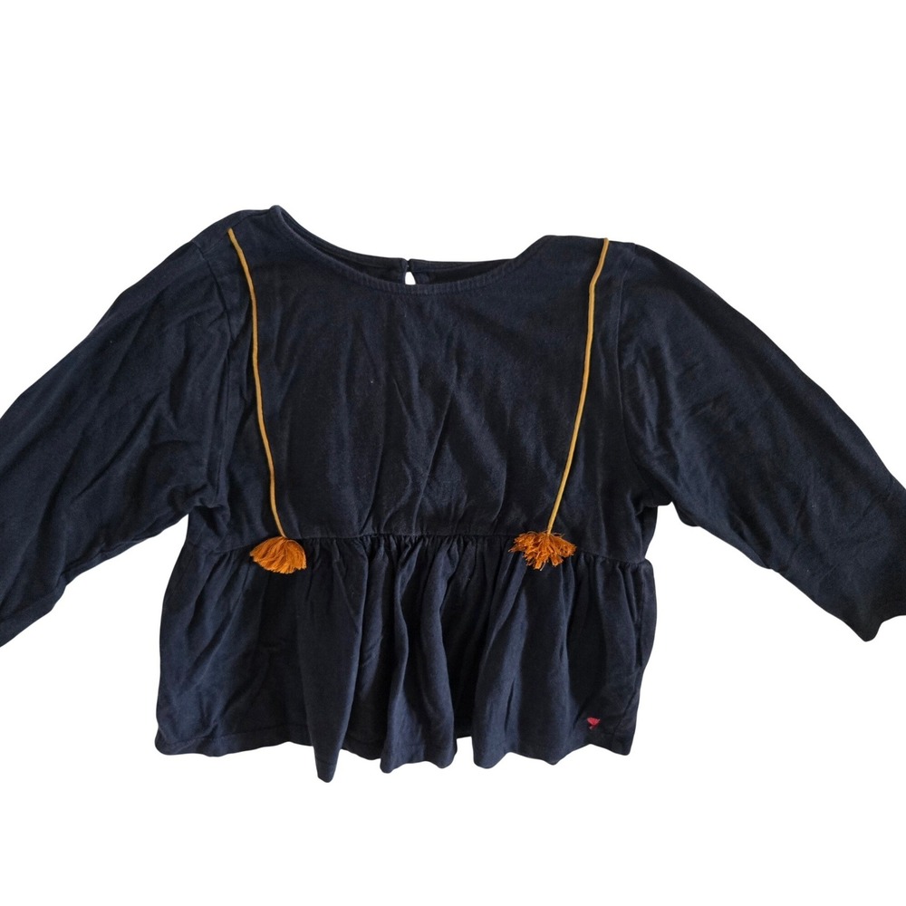 Pink Chicken New York Girls Navy‎ Blue Tassel Peplum Top Long Sleeve Size 8Y